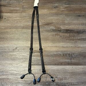 Trafalgar braided leather suspenders black brown cream